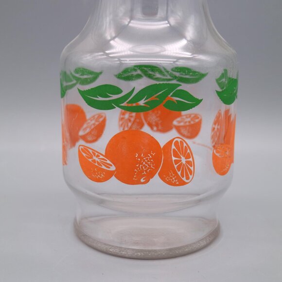 Vintage Anchor Hocking Orange Juice Glass Pitcher Carafe | Green Trim | 80s - Picture 3 of 5